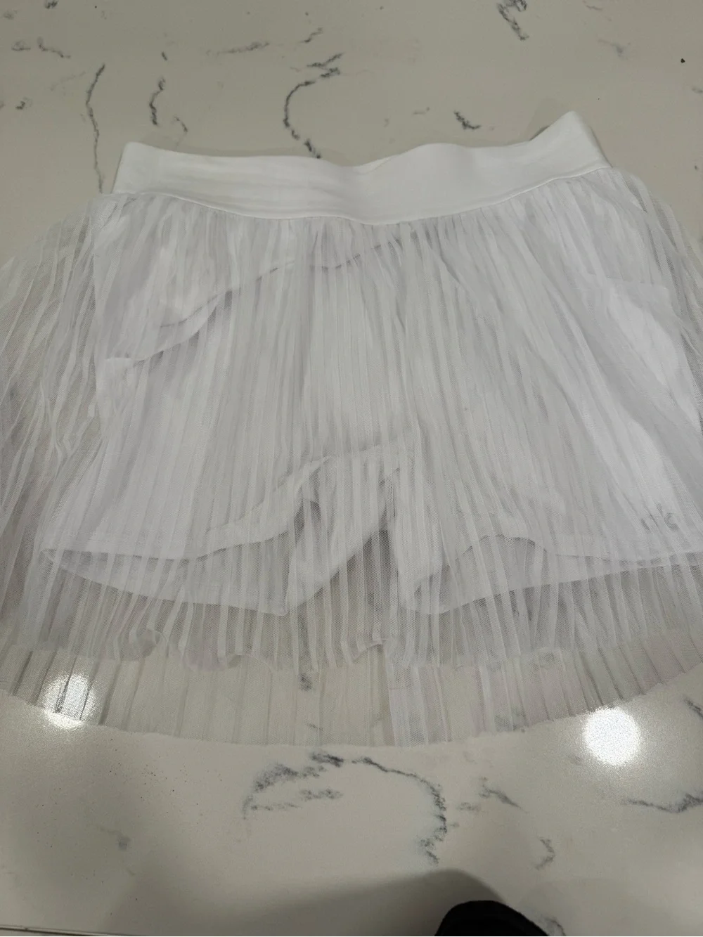 ALO Yoga White Pleated Tulle Skater Skirt